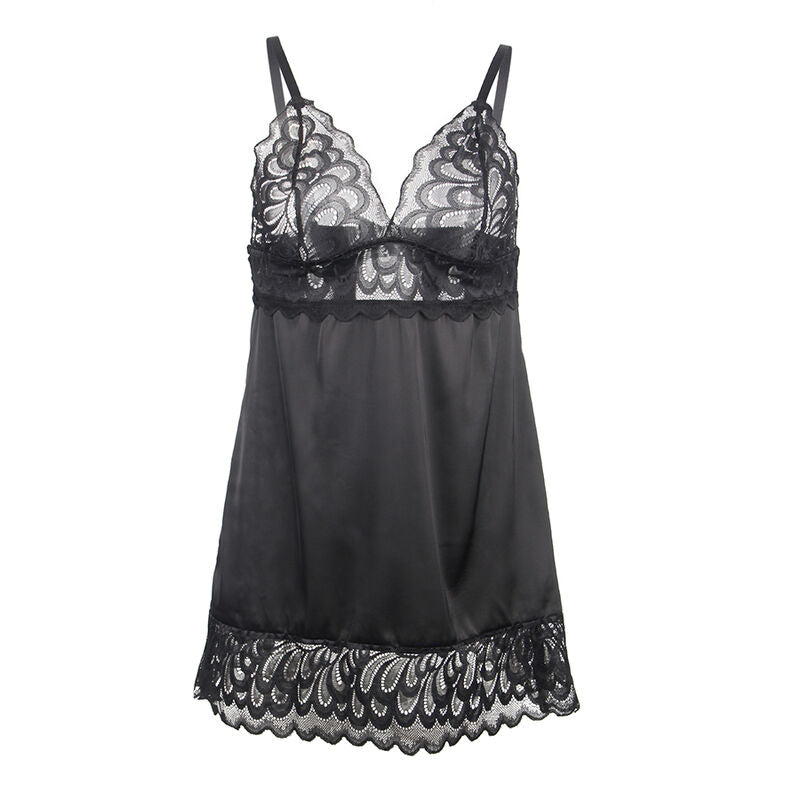 SUBBLIME - BABYDOLL MIT BLUMENPRINT AUF DER BRUST SCHWARZ